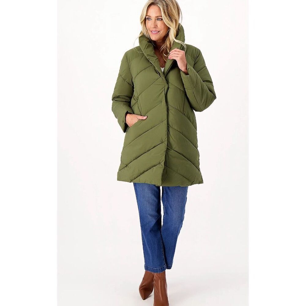 dennis basso Olive Green Quilted Puffer Coat